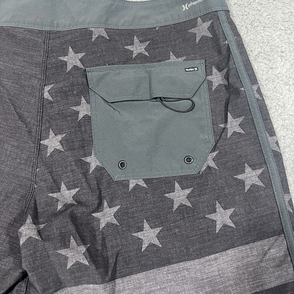 Hurley Board Shorts Mens 32 Black Patriot Flag Phantom Swim Quick Dry - Picture 8 of 8
